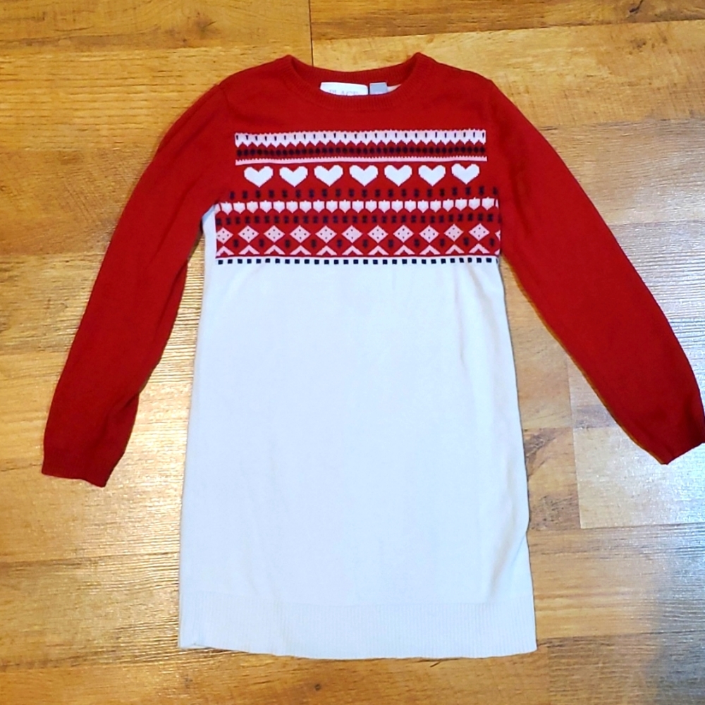 Children's Place Girls Red Heart Sweater Dress Size 5-6
